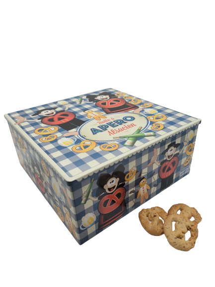 Boîte carrée décor APERO garnie de biscuits salés 450g
