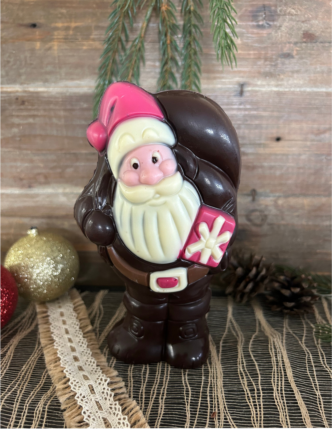 Père Noël avec hotte - Chocolat noir 150g