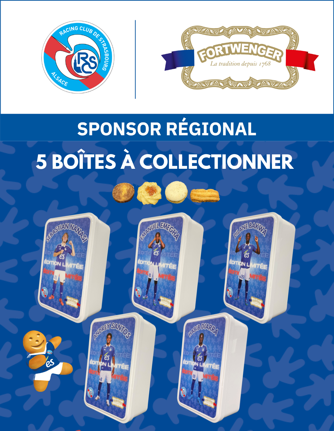 Boîte à sucre Joueur RCSA garnie petits gâteaux 300g