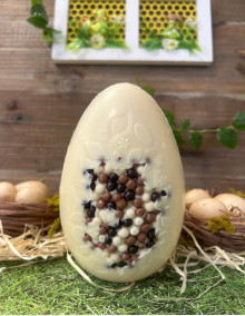 Œuf création perles 13 cm - Chocolat blanc 150g