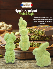 Lapin souriant Dubaï Style - Chocolat blanc et pistache 100g
