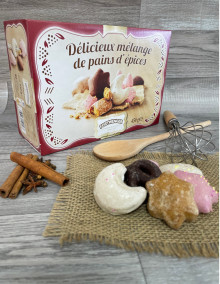 Boite assortiment de pains d’épices enrobés de sucre et de chocolat 450g
