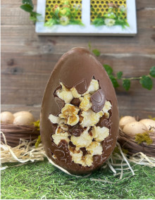 Œuf création pop corn 13 cm - Chocolat lait 150g