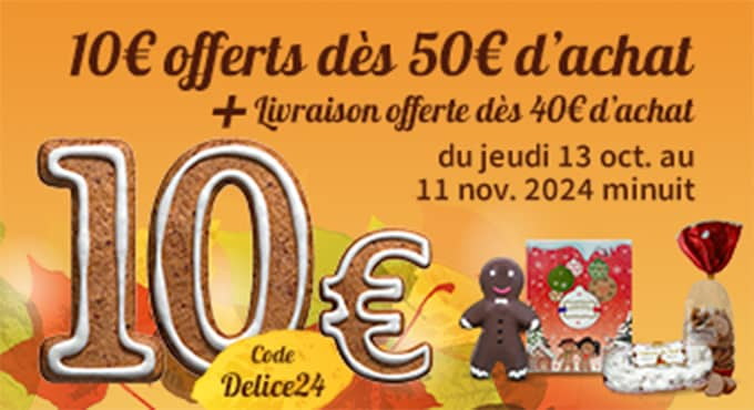 10€ offerts pour 50€ d’achat du 31 octobre au 11 novembre 2024